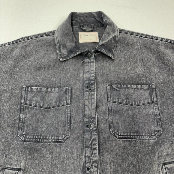 We The Free People Madison City Denim Jacket Womens Small Chore Black Western - Picture 5 of 10